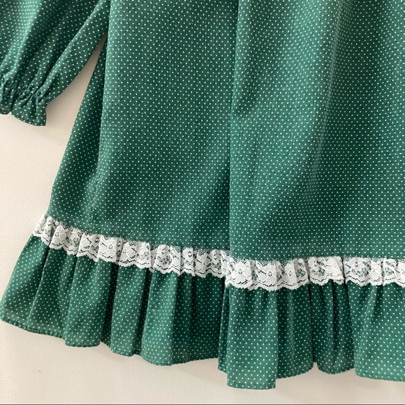 Vintage USA Girls Green Holiday Ruffle Lace Dress - Picture 3 of 11